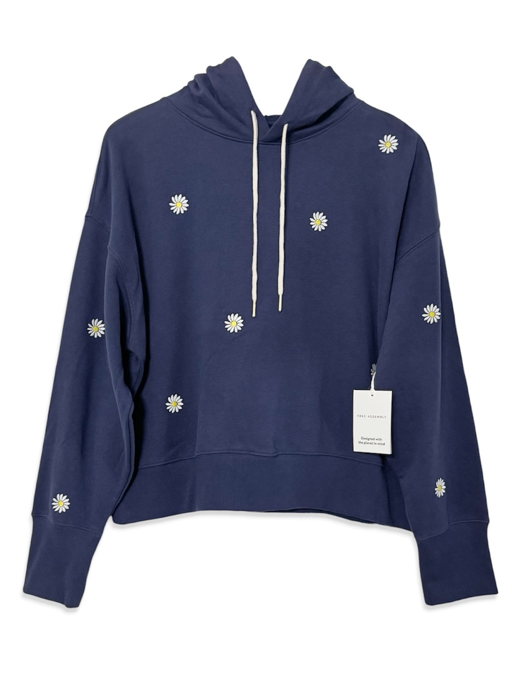 Free Assembly Daisy Embroidered Hoodie French Terry Blue NWT